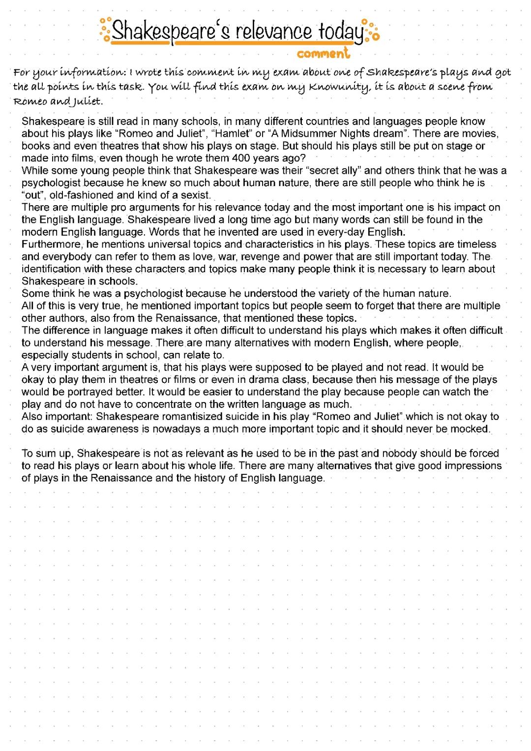 Shakespeare Relevance (comment)