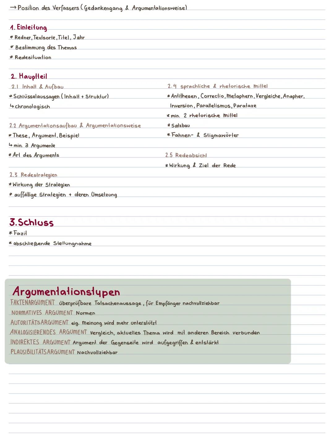→Position des Verfassers (Gedankengang & Argumentationsweise)
1. Einleitung
* Redner, Texisorie, Titel, Jahr
* Bestimmung des Themas
* Rede